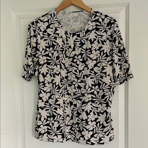 Lands' End Black and White Floral Swim Shirt